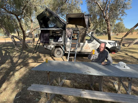 Camping under the gum trees at Tobermorey Station