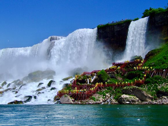Cave of the Winds showing American and Bridal Veil Falls