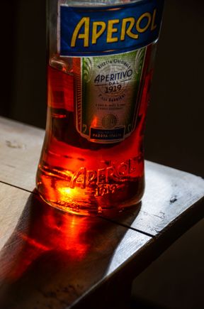 Aperol is actually from Italy but backlit. the bottle makes for a fun foto.