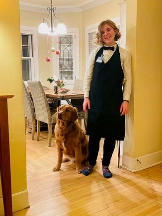 Our essential worker just got home (pictured with Bad Molly).