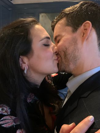 Bride and groom (Mark and Neda) practicing for THE kiss.