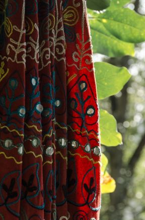 The closed cafe had a Rajasthani/Gujarati theme with its textiles.