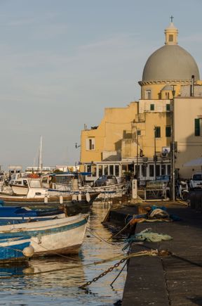 Procida was the 'City of Culture Euro 2022'. Of course, its an island not just one city. Seen above: Porto di Marina Grande's lovely church S. Leonardo, the first of many colorful buildings that we'd see on this day.