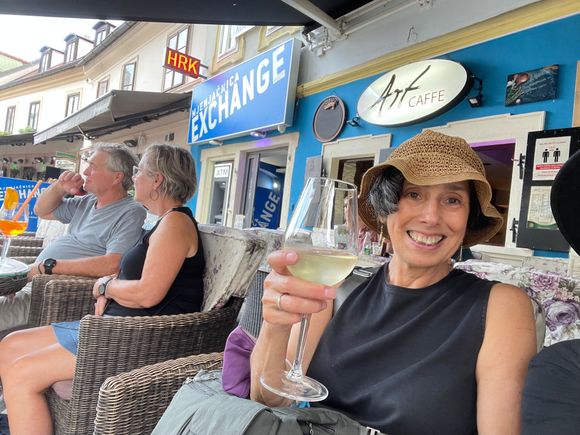 Enjoying the first glass of wine in Croatia!