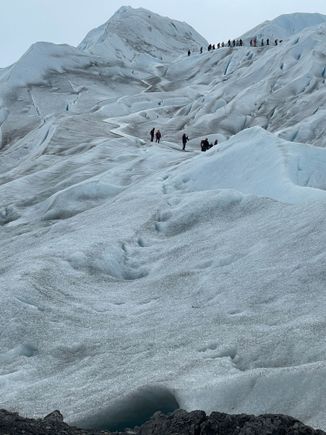 People trekking on the ice