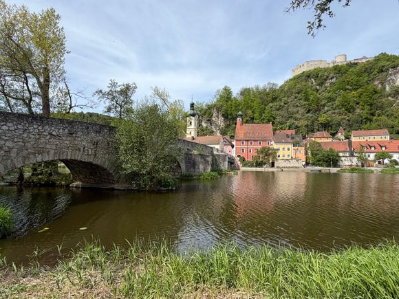 Historic stone bridge, and castle ruins 