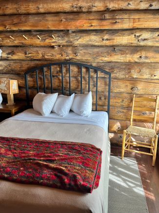 One of the log cabin rooms in the original Old Faithful Inn