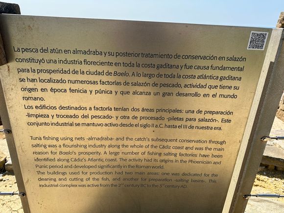Details of almadraba fishing (dating from Phoenicians and still in use today), and explanation of the site