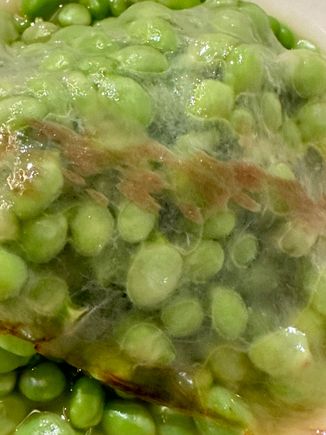 "GREEN PEARLS," half order of peas from the Maresme coast, just northeast  of Barcelona.