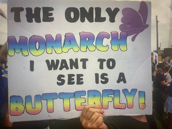 I love this sign from a rally Saturday in Bloomington, Illinois. 