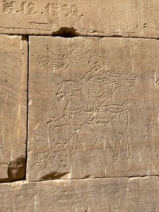 Note the carving of a figure on horseback. This is thought to be the Nubian king, Silko, conquering his enemies. Above him is a small angel -  clearly, Christianity has arrived!
