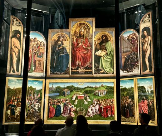 The Ghent Altarpiece, or ‘The Adoration of the Mystic Lamb’ by the Van Eyck brothers, completed in 1432, is recognised worldwide as a great work of art, and one of the most influential paintings ever made. A total of 18 panels form a magical evocation of scenes from the Bible, as well as a portrait of the church warden, Joos Vijd, who commissioned the altarpiece, and his wife Elisabeth Borluut. In 1934, it was brazenly stolen. Eventually, all panels except one were recovered. 