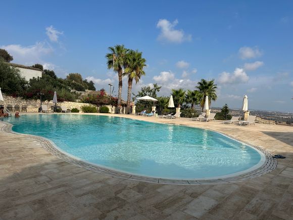 Pool at SILVA SURI, near Marina di Ragusa and known for its restaurant.  Beautifully restored complex of the owner's grandparents cattle farm....