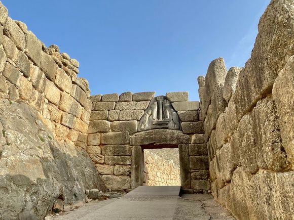 The Lion Gate. The myth surrounding the walls is that the stones are so massive that they could only have been built by Cyclops'