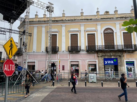 This is a building off the Plaza Grande that Empress Carlotta when she visited Merida.  Actually was traveling through.  People would sail to Progreso then down to Merida.  You can see part of stage to the left for the big Sunday concert.