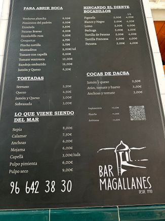 Carta for the bar Magallanes
