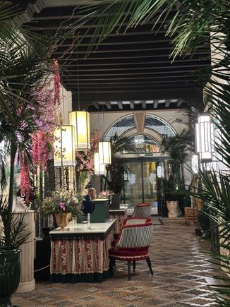 Lobby with reception desk at far left