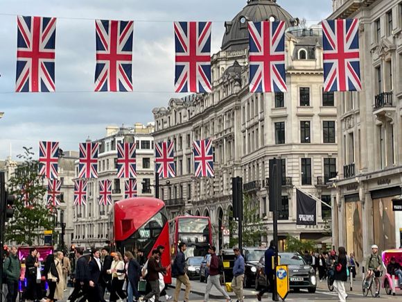Regent St. The British are celebrating VE Day, which was in May, so lot's of Union Jacks.  I thought it was a Who Concert
