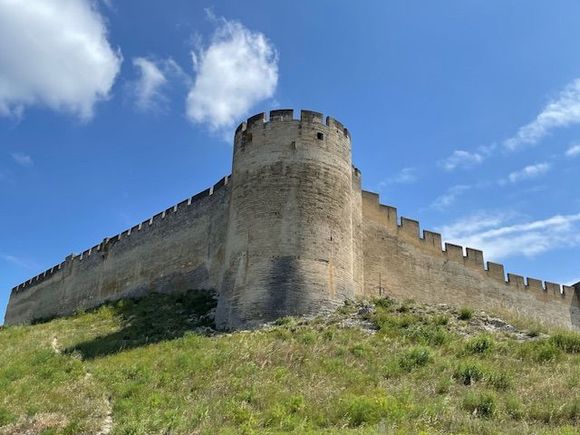 Walking down to the monastery, looking up at the fort 