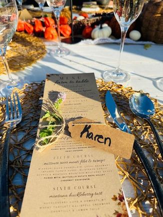 All local vegetables and meat. Six courses and wine pairings 