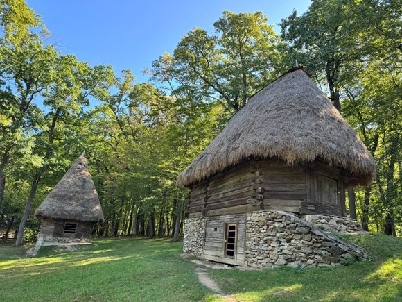 I like the thatched roof with the stone base