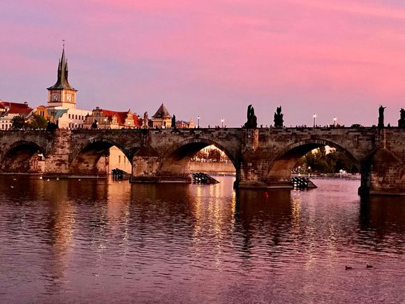 View of Charles Bridge from Helgetova Cihelna restaurant