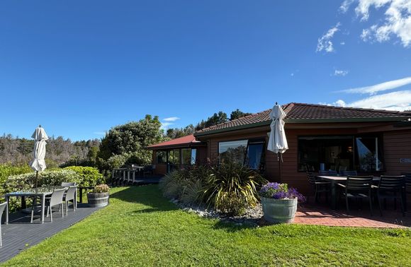 This is the back of the restaurant at the lodge. Has beautiful views of Kaitetiteri and its beach.