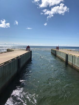 View from the footbridge looking out to sea