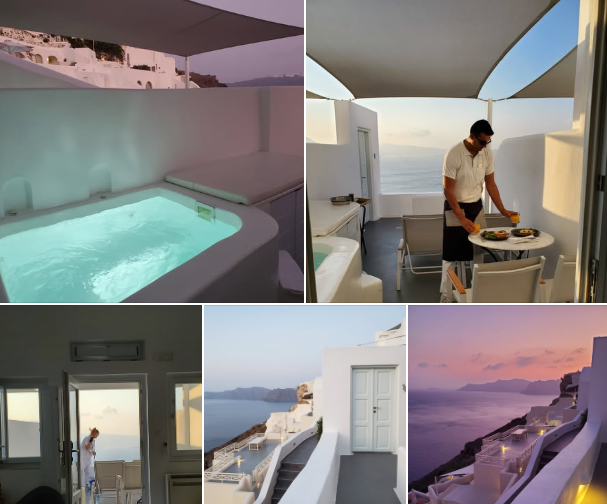 Wonderful service including breakfast served on the balcony.  Doors between terraces of suites for privacy from your neighbors.