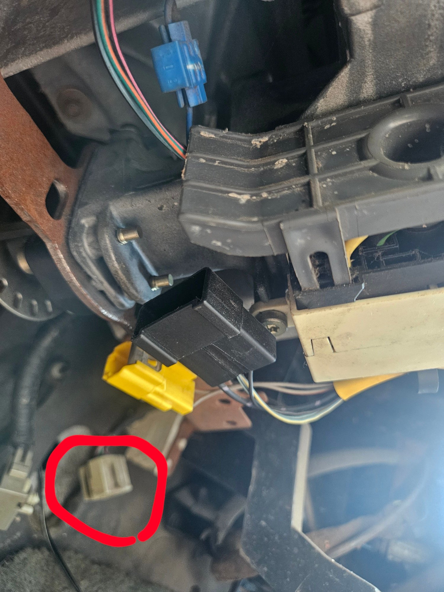 Both sensors directly in frame going to yellow wiring loom which ties into ignition, background connector which I believe is for the buzzer if anyone could confirm. 