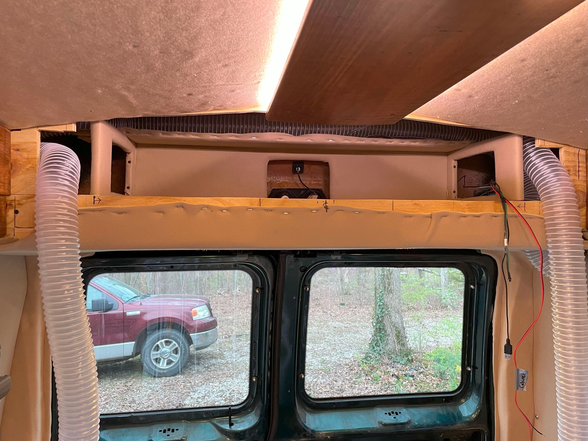 Upper rear cabinets interior finished