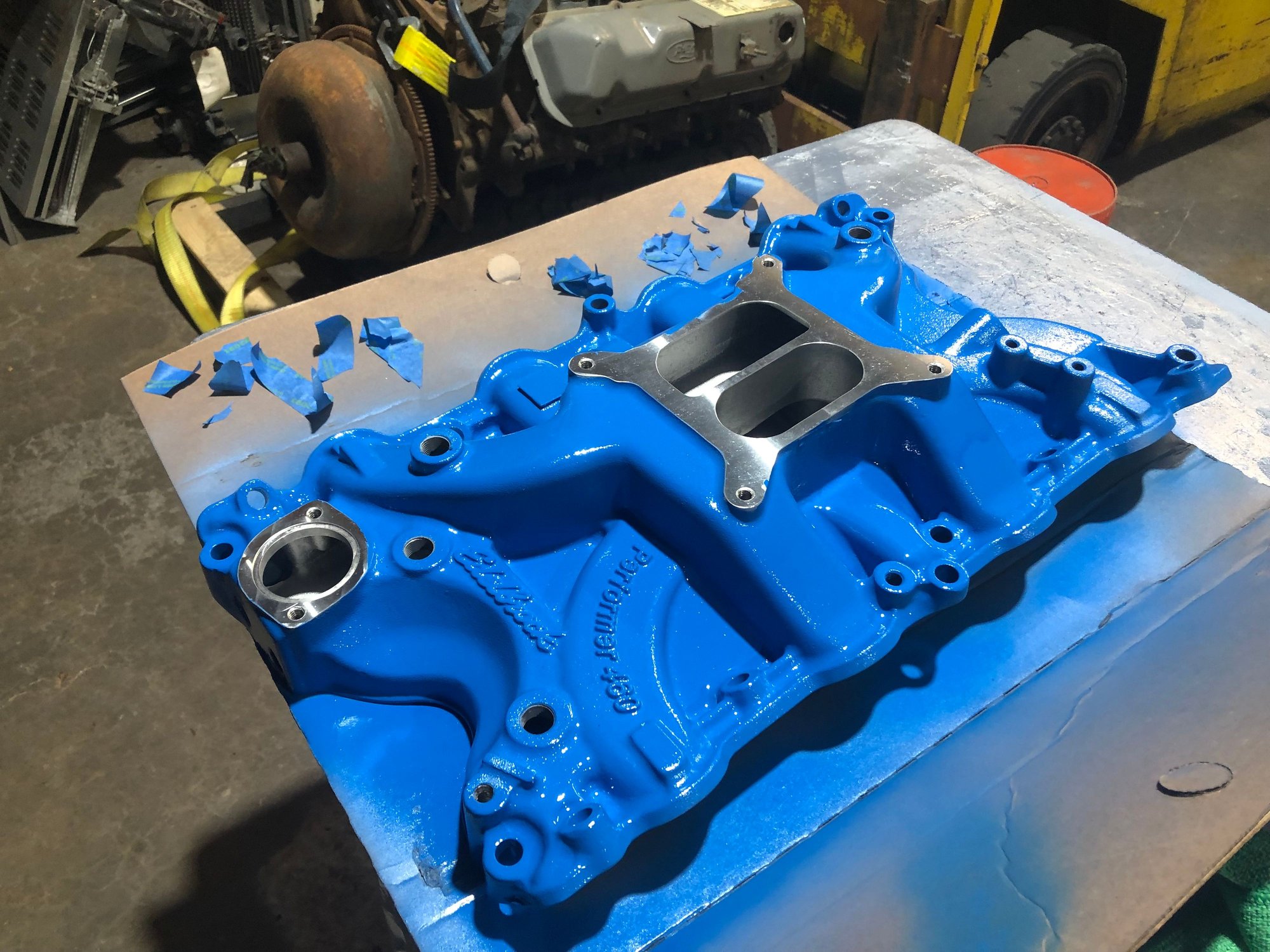 Edelbrock performer 460, nothing special. This will be roughly a 350hp engine. I considered using the factory intake but I’m not a fan of how they deleted the egr passages… like they hammered something  in there. My thinking was use the edelbrock because it’s a clean slate and save a little weight 