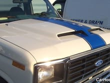 Aftermarket fiberglass GT500 hood for 80 - 86 F series trucks.  Seriously thinking about this ram air hood for my truck.  Think it looks better than the cowl hood and this hood has the ability to be turned into a functional ram air hood.  Not sure how much work would be needed since the engine sits so low.