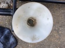 Here is a close up of the guide funnel that allows one to engage tire hoist