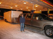 My youngest son and I on a road trip with the trailer, on our way to Texas through Arizona. It snowed like crazy!