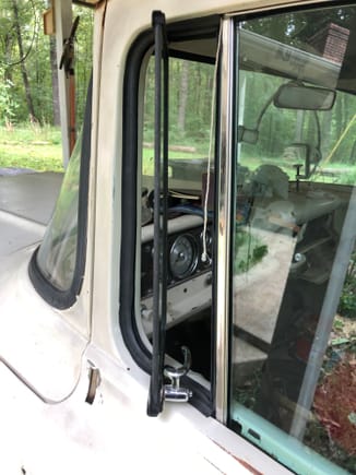 New window seals on the drivers side are in.  Fun with strings and seals.  The lift channel for the main glass is rotted out so it doesn’t pinch even with setting tape so gotta get some replacement, I’ll wait til the other side is tore down. 