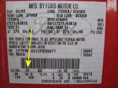 ford paint code location