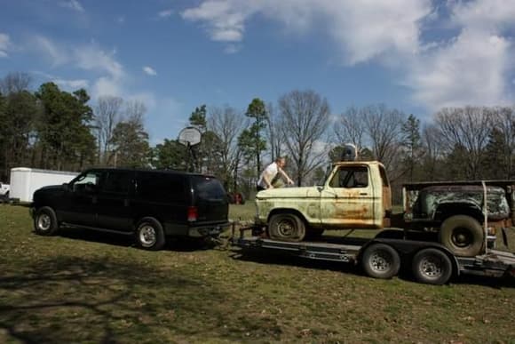 Giving the Excursion a workout towing scrap to the yard