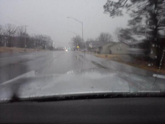 First time driving in the rain that was sure fun,this is on the dashboard. Showing just how long the front end of the car is.