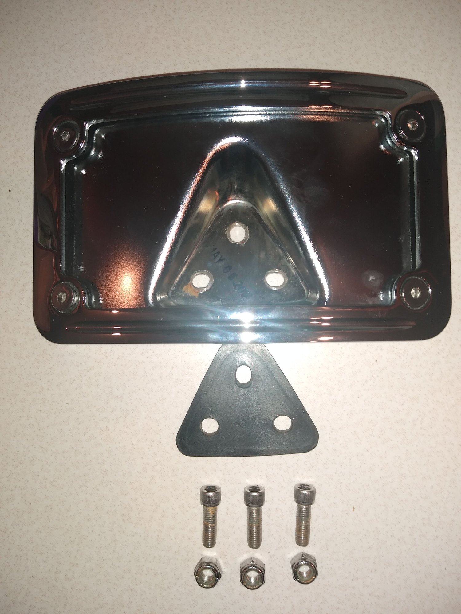 Kuryaykn curved laydown license plate holder chrome Harley Davidson