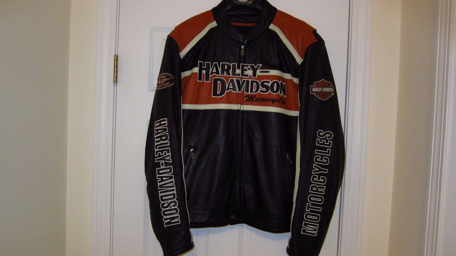 Harley Davidson Men's Classic Cruiser Orange Black Leather Jacket XL ...