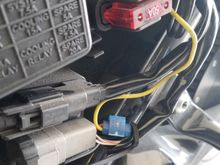 Yellow wire spliced into a red/yellow wire, that is a switched power source, just behind the unused P&A connector.