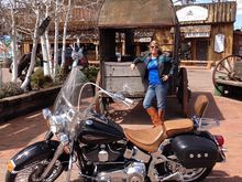 The black saddlebags are only on the bike during long trips with the wife.  I get lots of complements on the seat (Le Pera).