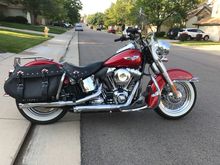 2013 H-D Softail Deluxe FLSTN w/Heritage seat, bags and exhaust.