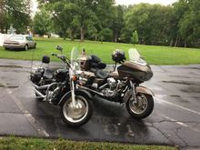Parked the bikes, as the rain hit