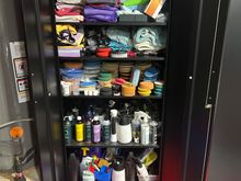 I keep all my polishes, compounds, and coating on n the house