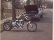 First Harley-56 Panhead: bored, cams, 4 over forks.