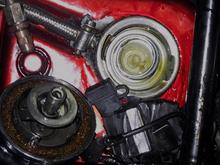 My oil tank. This is what happened to brand new 50wt oil after ideling my bike for 60 seconds