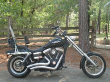 07 FXD WITH 14 DEGREE WIDE GLIDE AME FRONT END, 09 FAT BOB FENDER, PIRELLI 200
COBRA II HEADLIGHT.