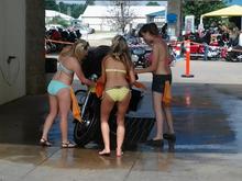 Betty getting a bath at Pig Trail Harley-Davidson during Bikes, Blues, and BBQ 2013